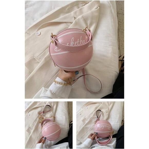 Basketball Shaped Purse Bag Tote Mini Cross Body Messenger Women with Strap - Picture 5 of 7